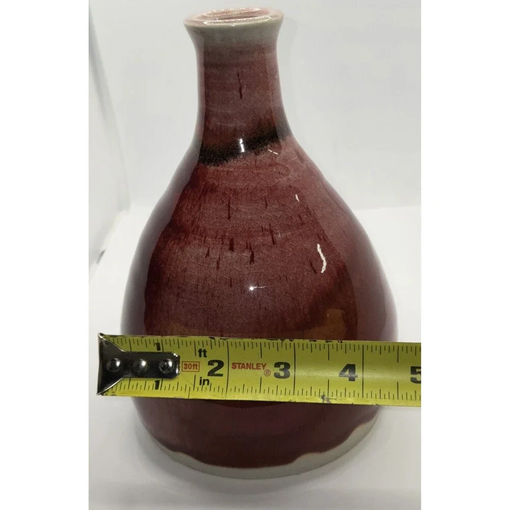Beautiful Studio Art Pottery Bud Vase with Ox Blood Glaze